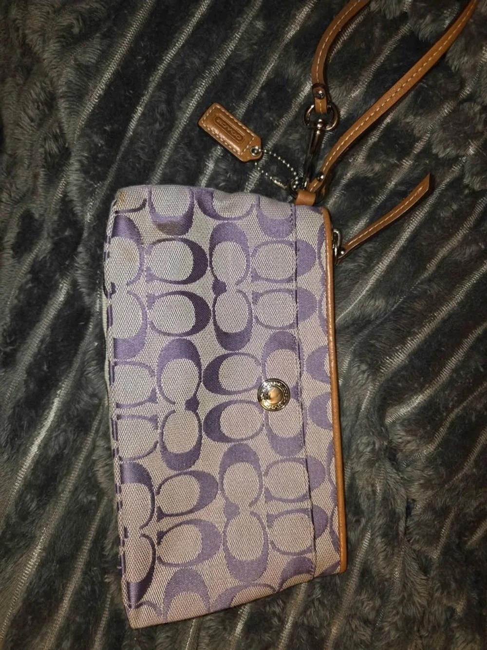 Coach Lavendar Signature Canvas Tote with Brown Leather Trim and Wristlet